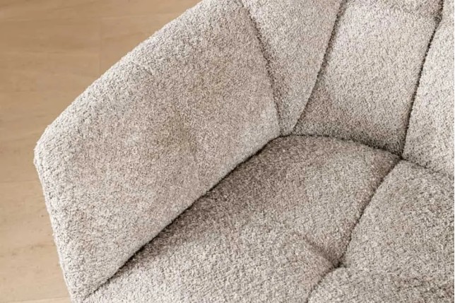 Fauteuil pivotant PAPILLON en tissu bouclé greige – Siège design avec accoudoirs, rotation 180° et piétement métal noir