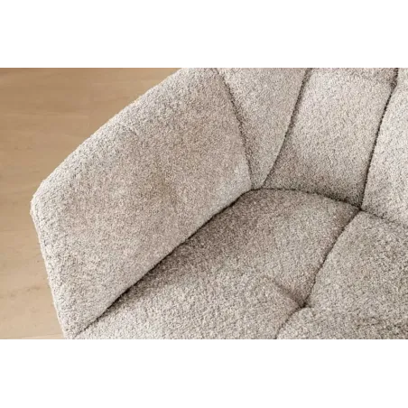 Fauteuil pivotant PAPILLON en tissu bouclé greige – Siège design avec accoudoirs, rotation 180° et piétement métal noir