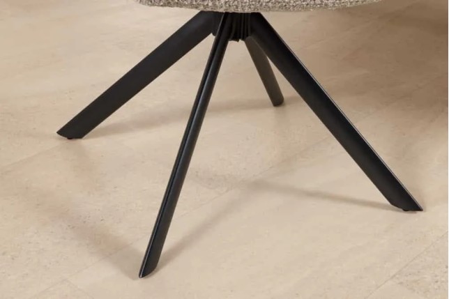 Fauteuil pivotant PAPILLON en tissu bouclé greige – Siège design avec accoudoirs, rotation 180° et piétement métal noir