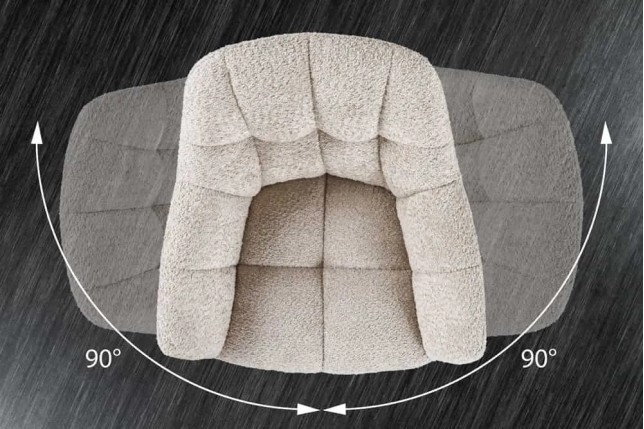Fauteuil pivotant PAPILLON en tissu bouclé greige – Siège design avec accoudoirs, rotation 180° et piétement métal noir