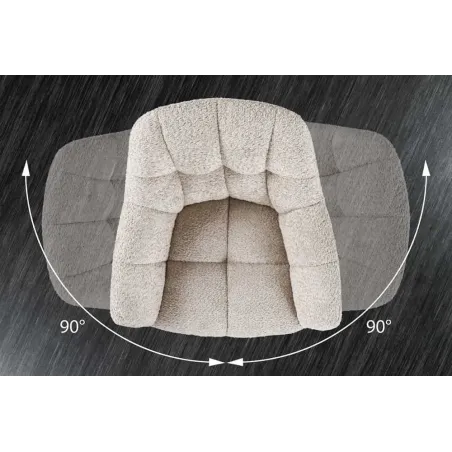 Fauteuil pivotant PAPILLON en tissu bouclé greige – Siège design avec accoudoirs, rotation 180° et piétement métal noir