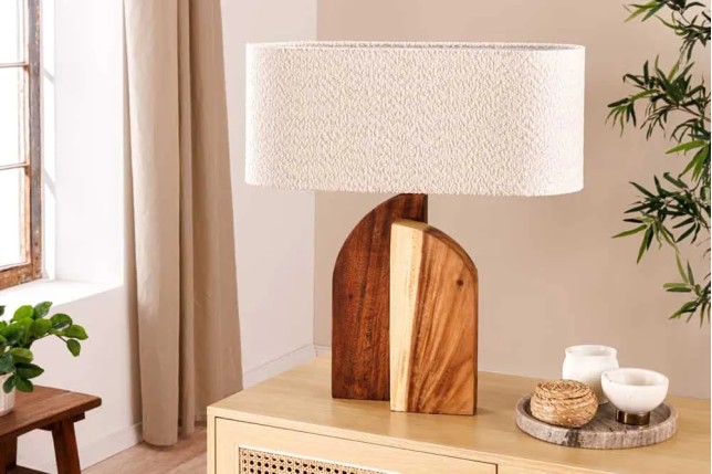 Lampe de table LOVERS 60 cm en bois massif naturel et abat-jour blanc