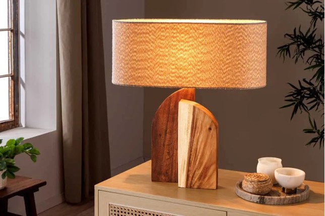 Lampe de table LOVERS 60 cm en bois massif naturel et abat-jour blanc