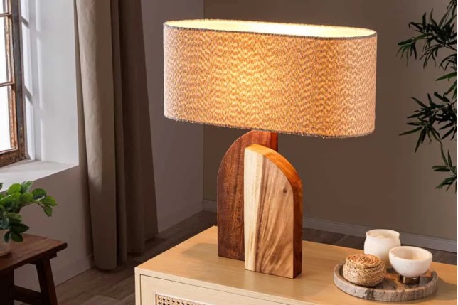 Lampe de table LOVERS 60 cm en bois massif naturel et abat-jour blanc