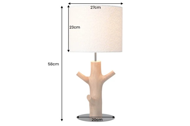 Lampe de table JEWELRY 60 cm en bois massif naturel – Abat-jour blanc & pied en métal noir
