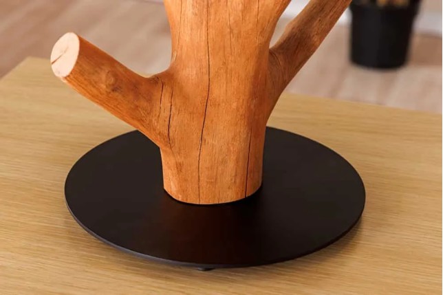 Lampe de table JEWELRY 60 cm en bois massif naturel – Abat-jour blanc & pied en métal noir