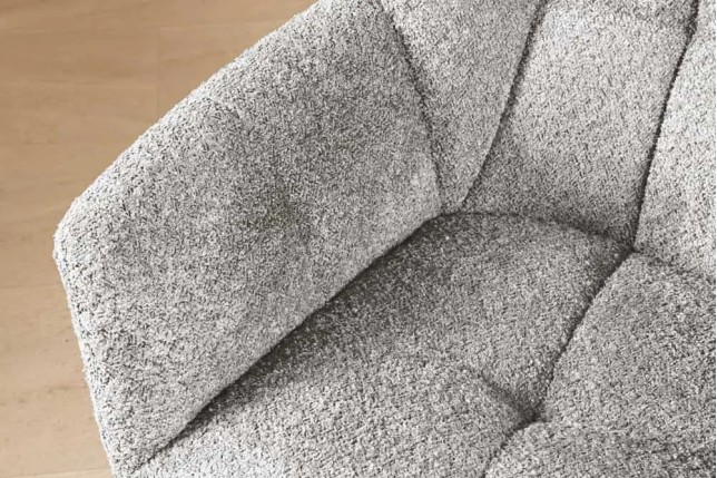 Fauteuil pivotant PAPILLON en bouclé gris – Chaise design avec accoudoirs et base en métal noir