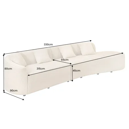 Canapé XXL ATELIER L 330 cm en tissu bouclé beige – Grand sofa moderne 4 places avec coussins inclus