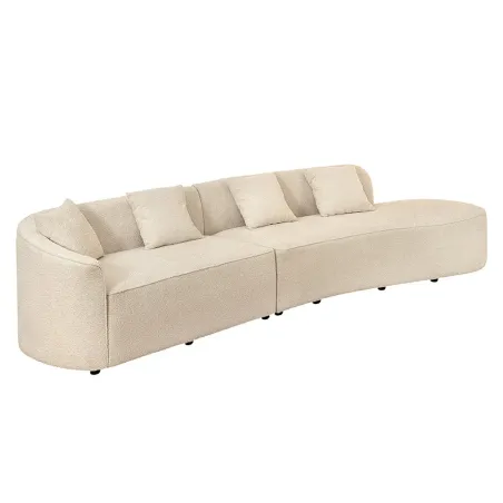 Canapé XXL ATELIER L 330 cm en tissu bouclé beige – Grand sofa moderne 4 places avec coussins inclus