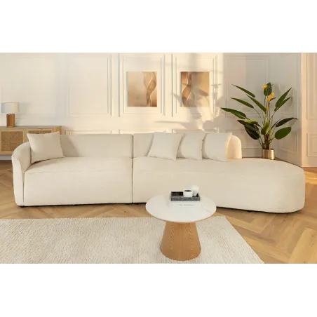 Canapé XXL ATELIER L 330 cm en tissu bouclé beige – Grand sofa moderne 4 places avec coussins inclus