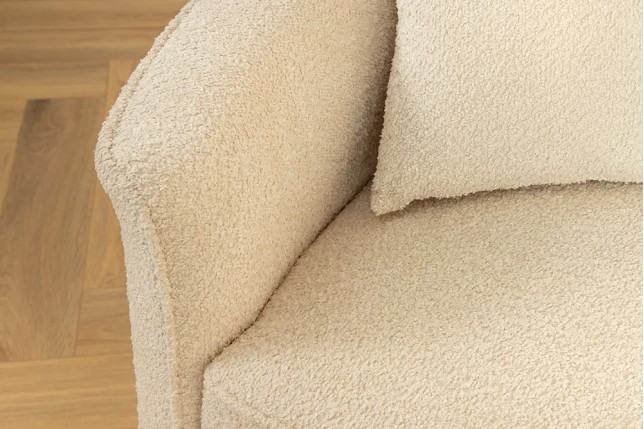 Canapé XXL ATELIER L 330 cm en tissu bouclé beige – Grand sofa moderne 4 places avec coussins inclus