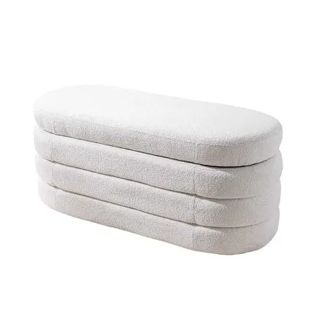 Banc de rangement VOGUE 115 cm en tissu bouclé blanc crème – Assise confortable et design avec coffre intégré