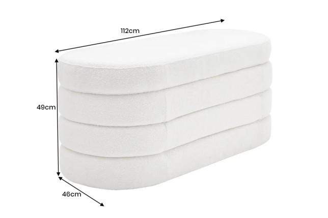 Banc de rangement VOGUE 115 cm en tissu bouclé blanc crème – Assise confortable et design avec coffre intégré