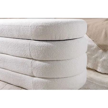 Banc de rangement VOGUE 115 cm en tissu bouclé blanc crème – Assise confortable et design avec coffre intégré