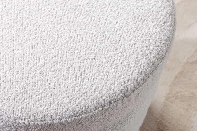Banc de rangement VOGUE 115 cm en tissu bouclé blanc crème – Assise confortable et design avec coffre intégré