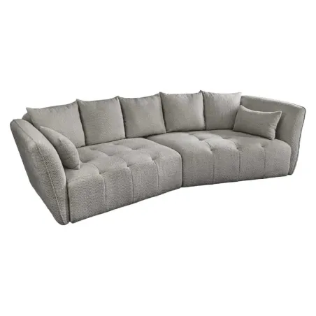 Canapé XXL ROYAL 295 cm gris en tissu bouclé – Grand canapé moderne avec assise à ressorts & 7 coussins inclus
