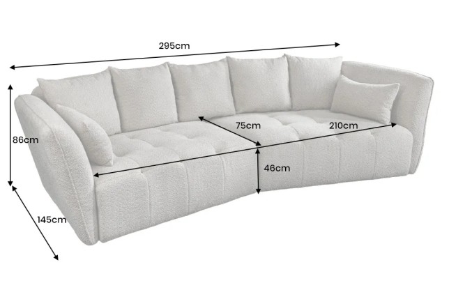 Canapé XXL ROYAL 295 cm gris en tissu bouclé – Grand canapé moderne avec assise à ressorts & 7 coussins inclus