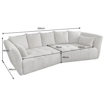 Canapé XXL ROYAL 295 cm gris en tissu bouclé – Grand canapé moderne avec assise à ressorts & 7 coussins inclus