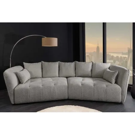 Canapé XXL ROYAL 295 cm gris en tissu bouclé – Grand canapé moderne avec assise à ressorts & 7 coussins inclus