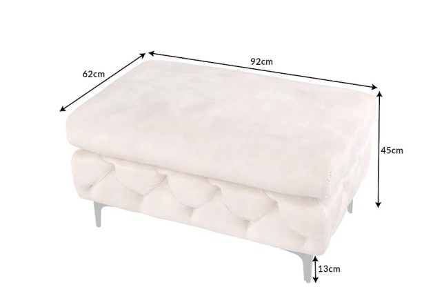 Pouf moderne baroque 90 cm – Velours champagne & pieds noirs