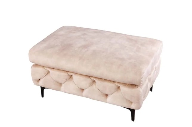 Pouf moderne baroque 90 cm – Velours champagne & pieds noirs