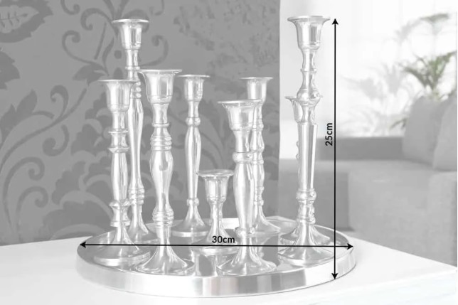 Chandelier design en aluminium argenté à 9 branches