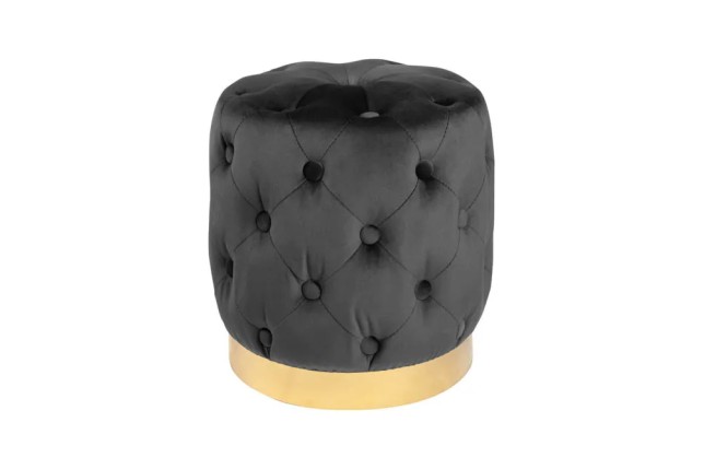 Pouf design baroque moderne – Velours noir & socle doré – 40 cm