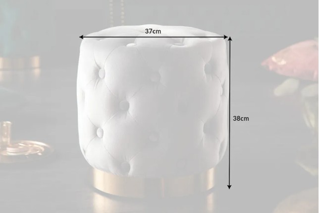 Pouf design baroque moderne – Velours gris clair & base dorée – 37 cm
