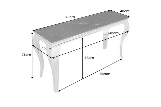 Console design baroque moderne 140 cm – Céramique effet marbre anthracite & pieds chromés
