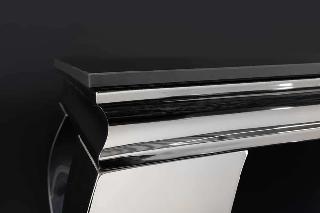 Console design baroque moderne 140 cm – Céramique effet marbre anthracite & pieds chromés