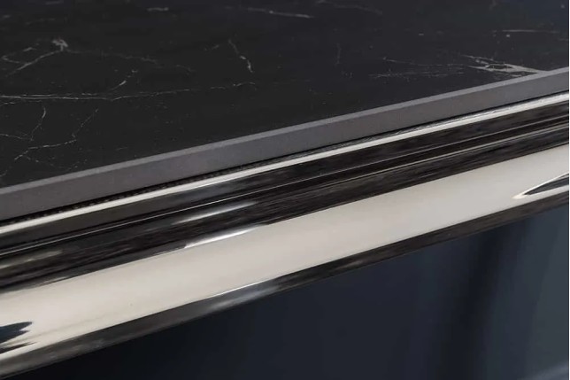 Console design baroque moderne 140 cm – Céramique effet marbre anthracite & pieds chromés