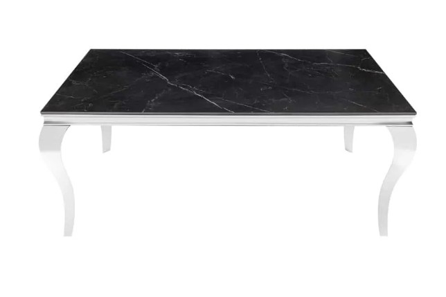 Table à manger design baroque moderne 180 cm – Céramique noir anthracite & pieds chromés