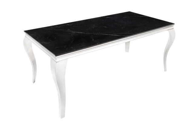 Table à manger design baroque moderne 180 cm – Céramique noir anthracite & pieds chromés
