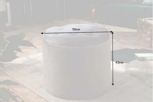 Pouf de rangement baroque moderne – 50 cm – Velours gris argenté avec capitonnage