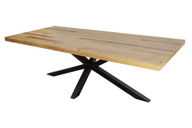 Table à manger bois massif 200 cm pied mikado noir
