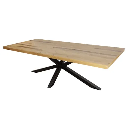 Table à manger bois massif 200 cm pied mikado noir