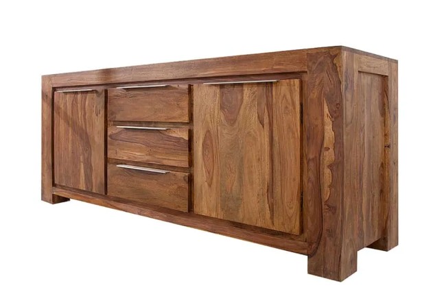 Buffet bas en Bois de Sheesham Massif - Enfilade 2 Portes & 3 Tiroirs