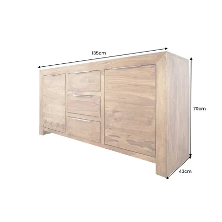 Buffet enfilade bois massif 140 cm à 2 portes et 3 tiroirs