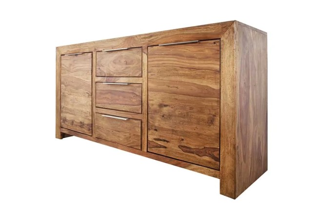 Buffet Bois Massif Naturel 140 cm – Bahut de Salon avec Rangement