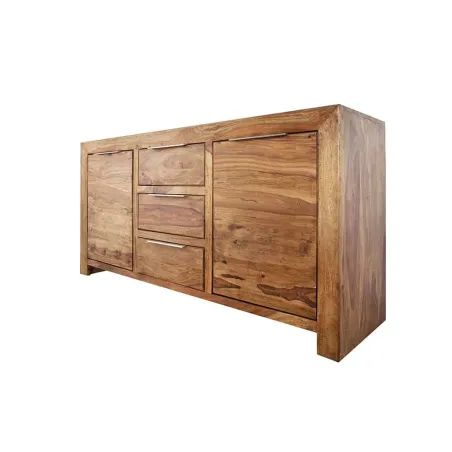 Buffet Bois Massif Naturel 140 cm – Bahut de Salon avec Rangement