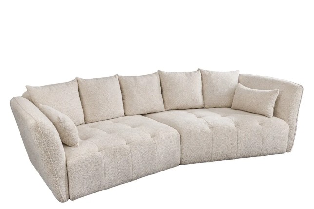 Canapé XXL ROYAL 295 cm – Bouclé champagne beige avec coussins, assise à ressorts et design moderne