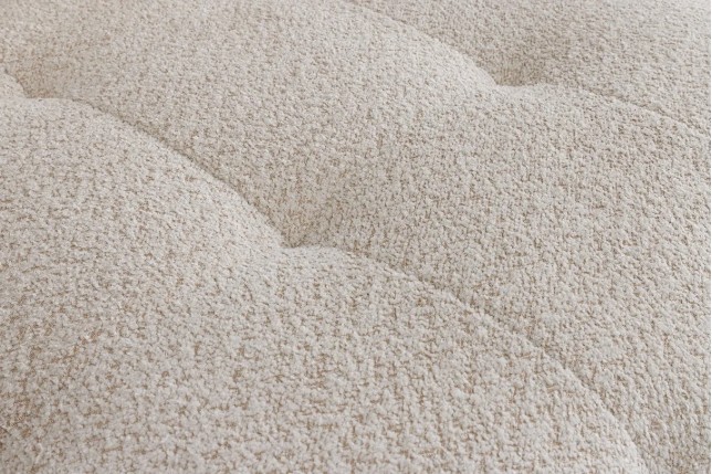 Canapé XXL ROYAL 295 cm – Bouclé champagne beige avec coussins, assise à ressorts et design moderne