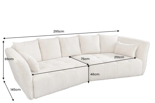 Canapé XXL ROYAL 295 cm – Bouclé champagne beige avec coussins, assise à ressorts et design moderne