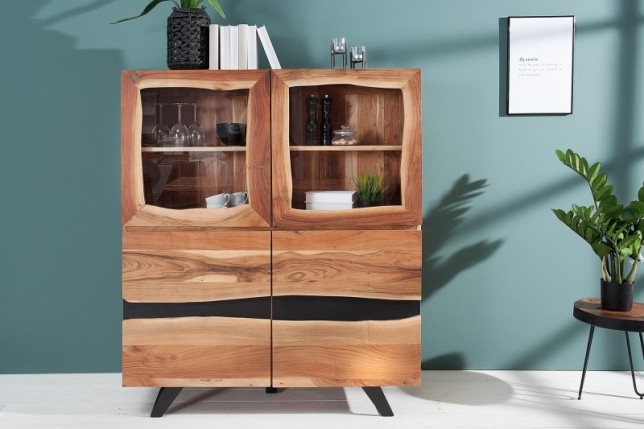 Vitrine moderne de 140cm de couleur naturelle et noir