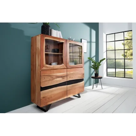 Vitrine moderne de 140cm de couleur naturelle et noir
