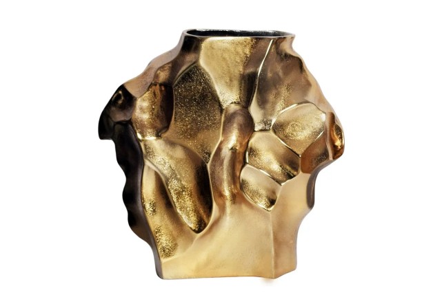 Vase décoratif LIQUID 30 cm – Finition dorée martelée, en métal aluminium, fait main