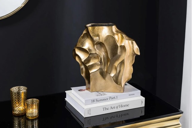 Vase décoratif LIQUID 30 cm – Finition dorée martelée, en métal aluminium, fait main
