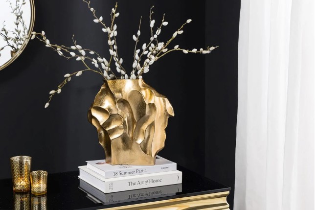 Vase décoratif LIQUID 30 cm – Finition dorée martelée, en métal aluminium, fait main