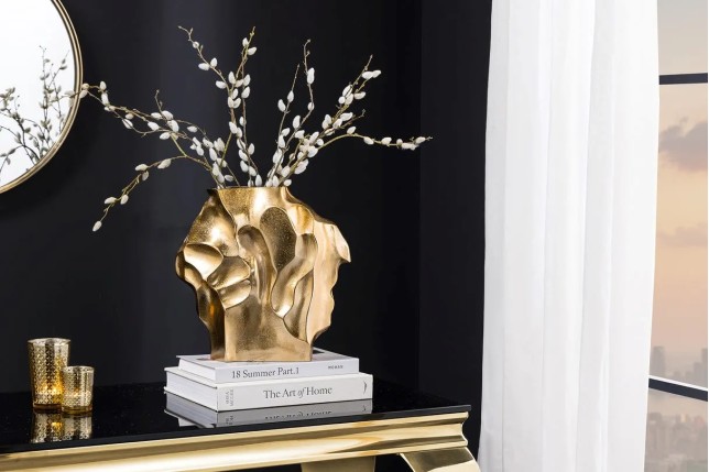 Vase décoratif LIQUID 30 cm – Finition dorée martelée, en métal aluminium, fait main