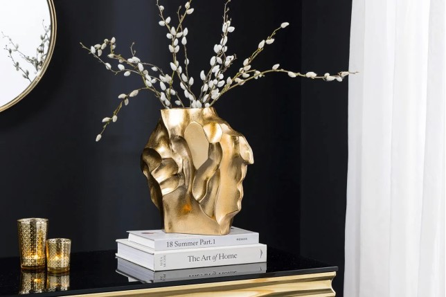 Vase décoratif LIQUID 30 cm – Finition dorée martelée, en métal aluminium, fait main